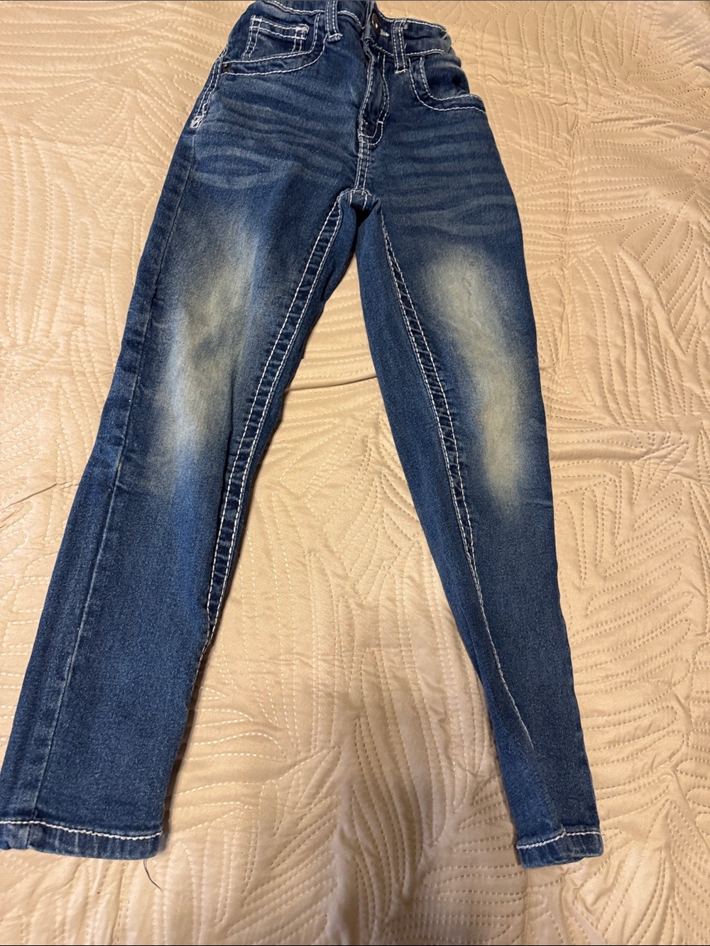 True Indigo Classic Dark Blue Boys Size 7 Skinny Jeans Comfortable Stretch Denim